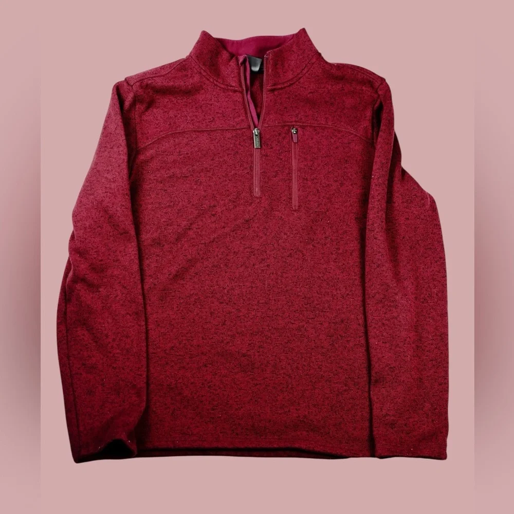 Jockey Mens Medium Red Quarter-Zip Pullover Fleece Sweater Casual Outdoor